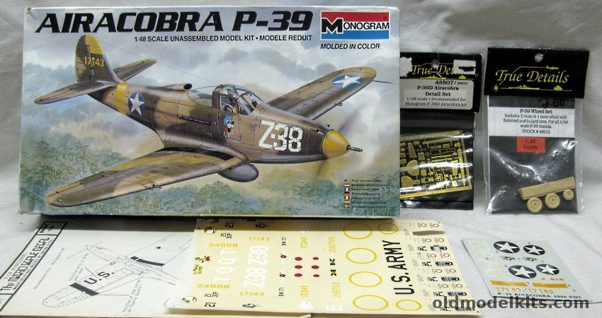 Monogram 1/48 P-39F Airacobra With True Details Photoetched Set and Wheel Set and Microscale Decals - Factory Decals For 488th FS / 59th Fighter Group, 6844 plastic model kit